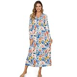 Gdxynsmny Blue & Orange Floral Sleep Shirt Nightgowns for Women Pajama Dress Loose Fit Wrinkle Resistant for Home Lounging