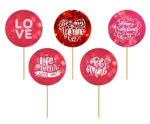 SVM CART® Happy Valentine's Day Cup Cake Topper 2- (Set of 50) Happy Valentine's Day Cake Topper Heart Love Cupcake Picks for Cake Decorations Valentine's Wedding Party Holiday Supplies