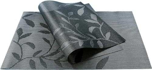 Image of Potency Table Mats Set of 4, Woven Placemate for Dining Table, Heat-Resistant Placemats Stain Resistant Anti-Skid Washable PVC Table Mats, Vinyl Placemats for Dining Kitchen Restaurant Table (C-Black)