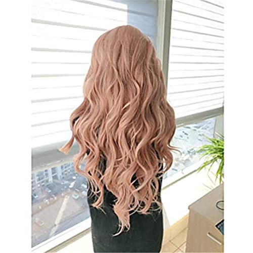 Perruque synthétique lace front de qualité supérieure 150% densité rose ondulé