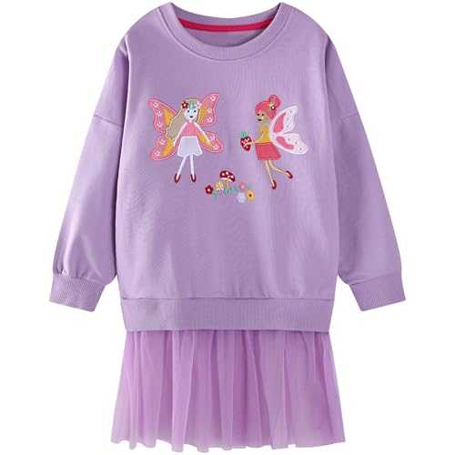 Baogaier Sudadera Niñas Algodón Sin Capucha Sweatshirt Bordado Apliques Princesa Camiseta Manga Larga Cuello Redondo Pullover Casual Top Jersey Niña Ropa para Infantil 2-3 años, Morado