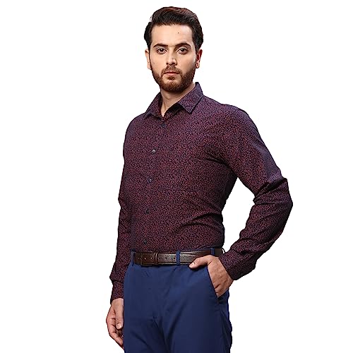 Image of Raymond Men's Pure Cotton Print Pattern Slim Fit Regular Collar Full Sleeve Casual Shirt