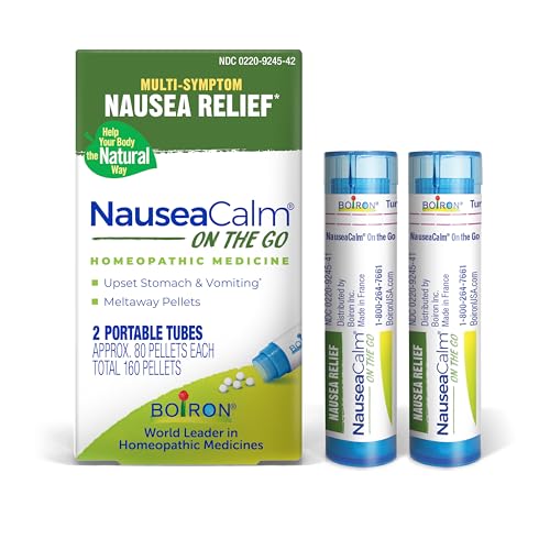 Boiron NauseaCalm On The Go Relief for Upset Stomach Nausea and Vomiting Due to Stomach Flu Overindulgence or Motion Sickness - Non-Drowsy - 2 Count (160 Pellets)