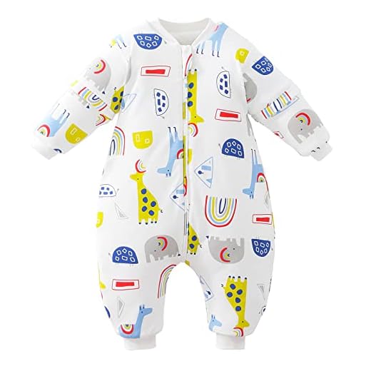 Babysovsäck lång ärm vinter barn sovsäck med fötter, avtagbara ärmar, året runt bomull pojke flicka unisex jumpsuit pyjamas (M (1–2 år), elefant)