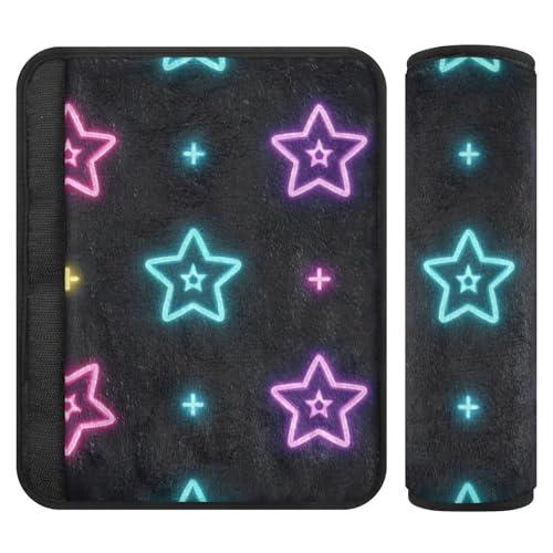 Paquete de 2 cojines de correa de hombro de estrellas de color neón, protege tu cuello y hombros, almohadilla para cinturón de seguridad para sedán, bolsa de automóvil, funda de 10 x 7.7 pulgadas para