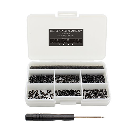 Mcsher 300Pcs M1.4 Series Cell Phone Screws Set For Android Smartphone, Phillips Wafer Head, Black Zinc, 6 Size, With Screw Driver #TOP2