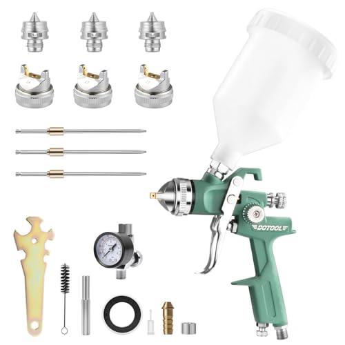 HVLP Spray Gun Kit H827 Automotive Paint Gun with 1.4/1.7/2.0mm Nozzles,Air Spray Gun with 600cc Capacity Cup & Air Regulator Professional Sprayer for Car Primer,Varnish and Top Coat. (Both)