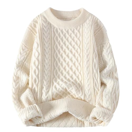 Men's Vintage O-Neck Solid Pullover Sweater Casual Long Sleeve Loose Fit Knitted Retro Tops