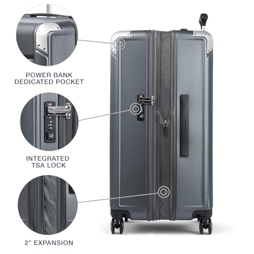 Image of Travelpro Platinum Elite Hardside Expandable Checked Luggage, 8 Wheel Spinner, TSA Lock, Hard Shell Polycarbonate Suitcase, Vintage Grey, Checked Large 28-Inch