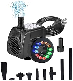 15W 1000L/H Submersible Fountain Water Pump with 12 Colorful LED Lights, Mushroom and Blossom Spray Head for Aquarium Fish Tank, Pond ,Outdoor Fountain, Water Feature, Statuary Gardens