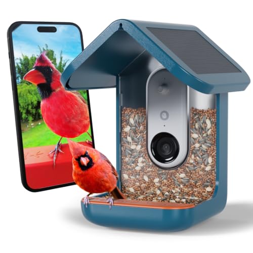Birdbuddy PRO Solar Smart Bird Feeder with Camera - AI Bird Species Identification, 5MP Photos, 2K HD Video Live Stream Camera, Slow-Motion Video, 2.6in Focus - Blue Solar