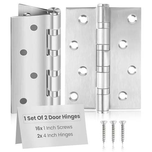 MSC Stainless Steel Door Hinges 4 Inch – Heavy Duty - Ball Bearing - Outdoor Hinges for Wood, Internal Doors, Rust-Resistant, Silent Operation, Chrome Finish with Screws, Pack of 2, Silver