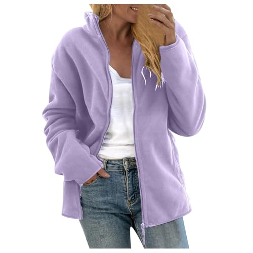 Chaqueta de forro polar para mujer, con cremallera completa, cuello alto, forro de felpa, chaqueta cálida para otoño e invierno, blanco, XXL