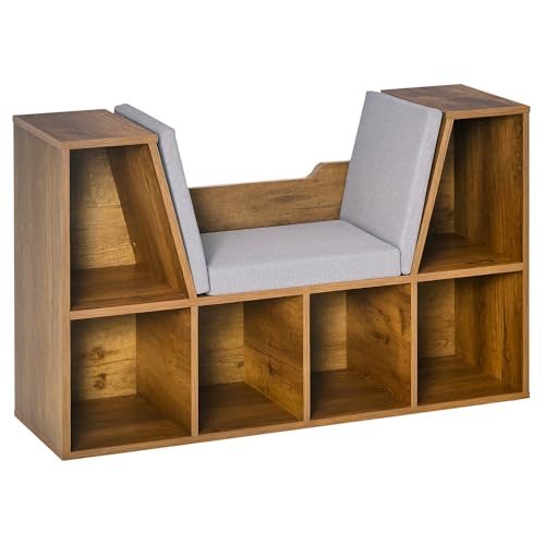 HOMCOM Bibliothèque Banc 2 en 1 avec Coussins de siège, étagère Cube 6 Compartiments Ouverts et 2 Niveaux, Meuble de Rangement pour Salon, Chambre à...