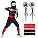 GUBOOM Costume Ninja Bambino, Set di Abbigliamento ninja per Bambini Con 2 pugnali e 2 dardi, Costume da ninja cosplay classico per la festa di Pasqua di Natale