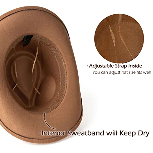 Image of Men & Women Classic Wide Brim Western Cowboy Cowgirl Hat | Classic Knit Band, Western Style, Lightweight, Adjustable Strap Inside, Interior Sweatband, Cowboy Costumes Accessories