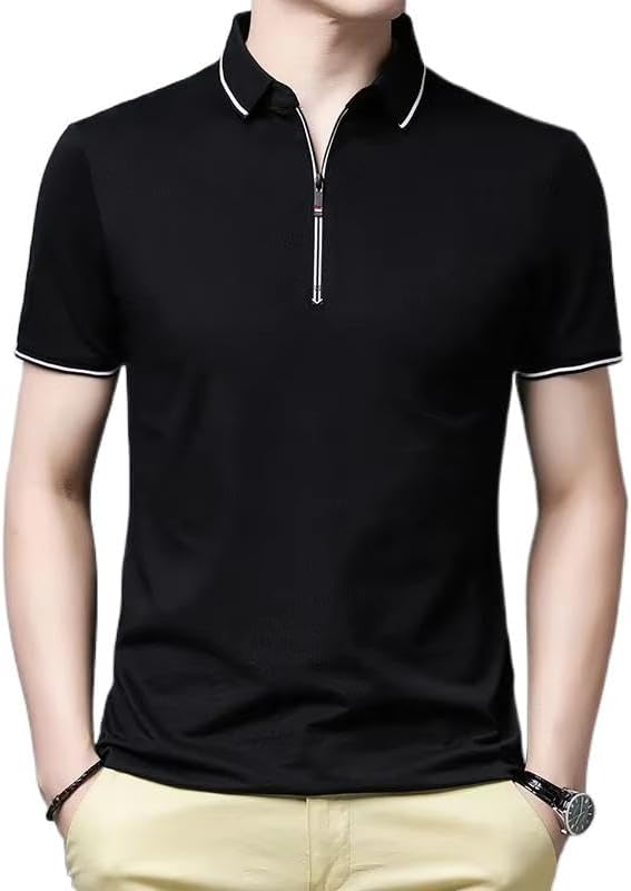 Mens Zipper Golf Shirts Short Sleeve Casual Polo Shirts Moisture Wicking Golf T-Shirt