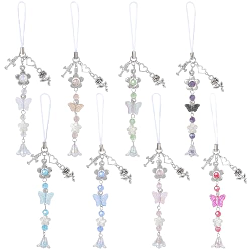 Bijoux de portable acrylique rose avec pendentif fleur et croix métal pour fille