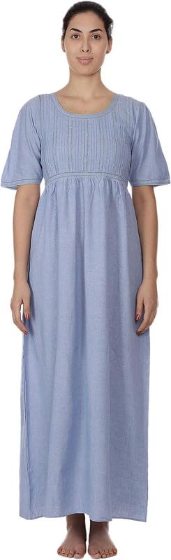 Chemise de nuit manches courtes en coton chambray bleu de Cotton Lane