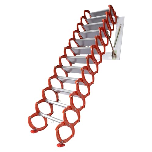 Attic Ladder Pull Down System, 12 Steps Attic Stairs Folding Pull Down Attic Ladder for 9.5-10.17 Ft Height, Wall Mounted Attic Pull Pown Door up to 881.85 Lbs for Home