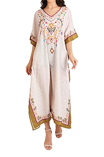 Image of Miss Lavish London Kaftan Dresses for Women Plus Size Long Batwing Sleeve Caftans, V Neck Moo Moo Printed Beach Cover Up Maxi Beach Dress, Bathing Suit Cover-Up Loungewear