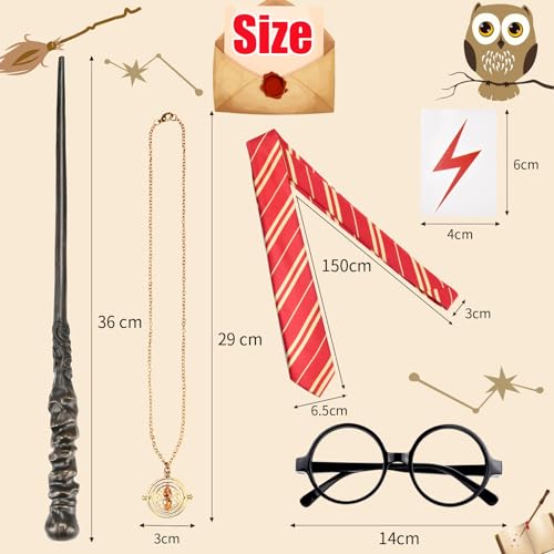Abitoncc 6 PCS Wizard Costume Set Wizard Magic Wand and Glasses Wizard Tie - Image 2