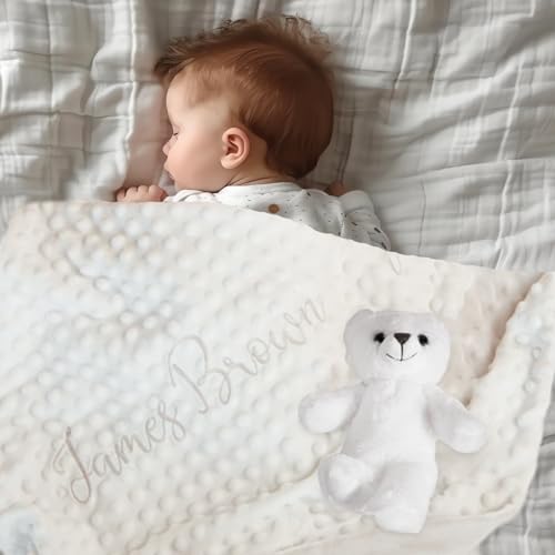 Image of Ubjva Personalized Baby Blanket with Custom Name Embroidered Knitted Blanket Gifts for Newborn Toddler Girl Boy