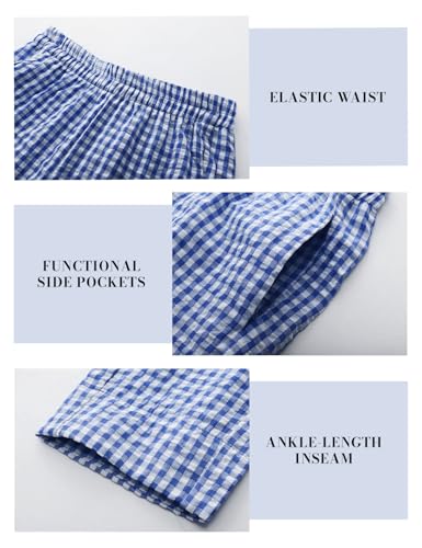Image of PEHMEA Cotton Gingham Boxer Pants for Women Casual Plaid Harem Trousers Y2K Beach Lounge Bottoms with Pockets