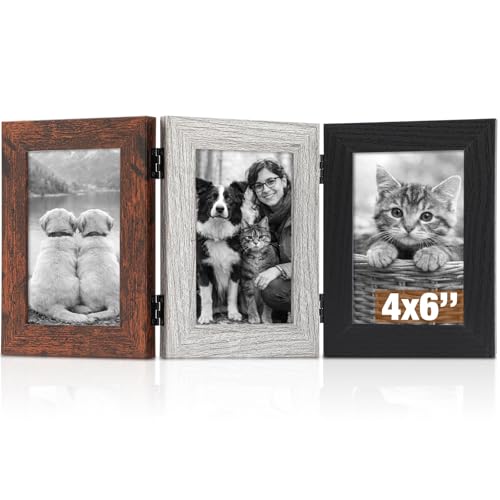 Image of Qunclay 4x6 Inch 3 Picture Frame, Hinged Trifold Tabletop Display