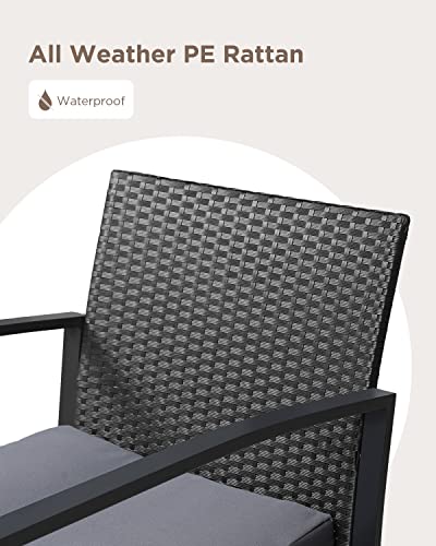 Aiho Patio Furniture Set 3 Pieces Wicker Outdoor Patio Bistro Rocking Chair Sets With Cushion Porch Furniture Set With Glass Table Rattan Chair Modern Bistro Set For Porches And Balcony (Grey Cushion) #TOP3