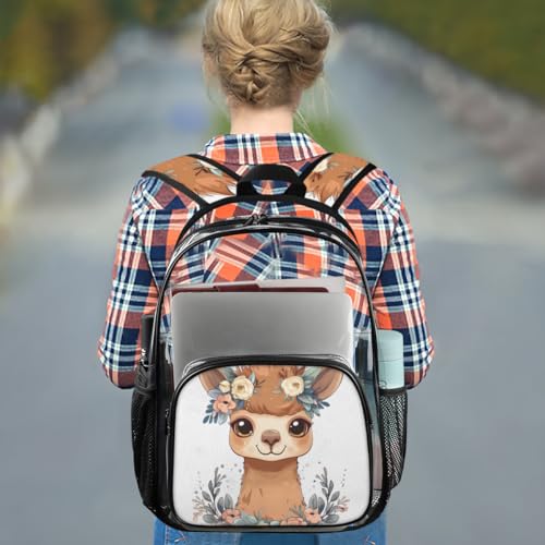 Watercolor Alpaca Flower Clear Backpack Stadium Approved PVC Backpacks for Adults Heavy Duty Clear Bag for Work Security Travel College3
