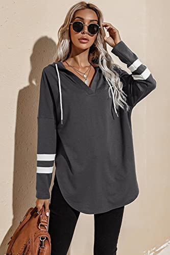 Image of Womens Long Sleeve V Neck Hoodie Sweatshirts Lightweight Pullover Tops