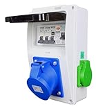 RoadEu Cuadro Eléctrico Híbrido de Pared | Toma CEE 16A 3P, Schuko & Enchufe E-Bike | Diferencial Tipo A 30mA & Magnetotérmicos C6A/C16A | IP44