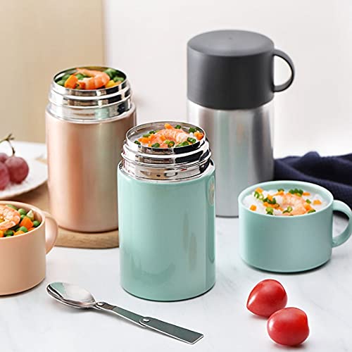 Lebensmittelbehälter, Wärmeflaschen, Lunchbox for Erwachsene, hält Essen warm, Lunchbehälter, Edelstahl, Thermobehälter for Lebensmittel, Vakuum, mit Löffel, for Erwachsene, Schule, Büro, Outdoor(Blac