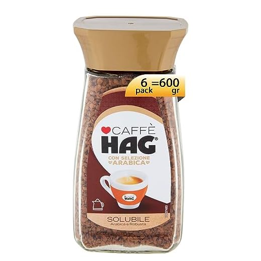 Hag - Caffè Solubile Decaffeinato - Miscela Caffè Istantaneo Aroma Intenso - Contiene 6 confezioni da 100 gr (totale 600 g)