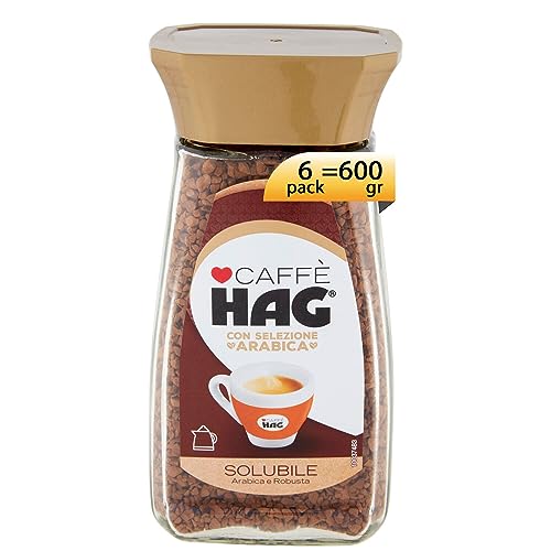 Hag - Caffè Solubile Decaffeinato - Miscela Caffè Istantaneo Aroma Intenso - Contiene 6 confezioni da 100 gr (totale 600 g)