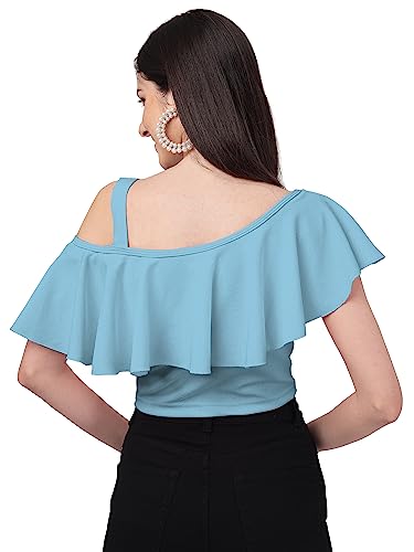 Image of Mehrang Women's Casual Solid Flared Crop Top Round Neck Stretchable Blend for Women /Top for Girls