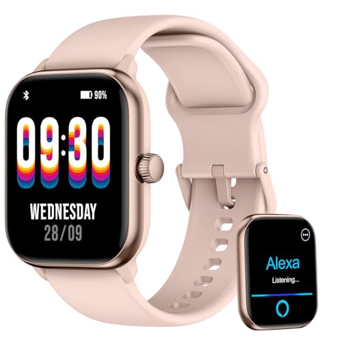 Relogio Smartwatch Feminino Bluetooth, Tela AMOLED 1,85 Polegadas,Botão girar, IP68 à Prova d'água, Alexa Integrada, Pontuação de sono, monitoramento de condicionamento físico, Android e iOS,rose