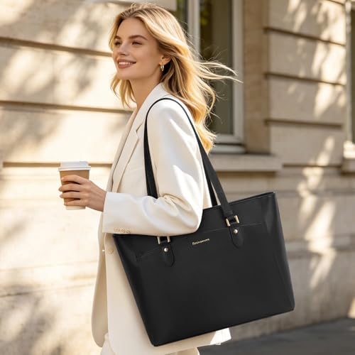 RAINSMORE Women's Large Business Shopper Bag, Waterproof PU Leather 14 Inch Laptop Bag, Lightweight Work Bag, Briefcase for Everyday, Shopping, University and Office