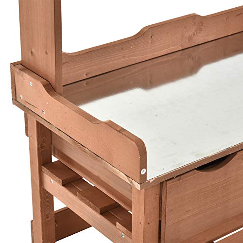 image for Outsunny Outdoor Solid Fir Wood Potting Bench Backyard Gardening Table