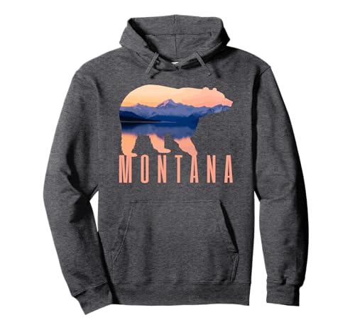 Montana Grizzly Bear Lake Camping Hiking Souvenir Gift Pullover Hoodie
