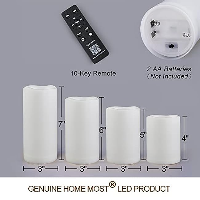 Set of 4 White LED Pillar Candles