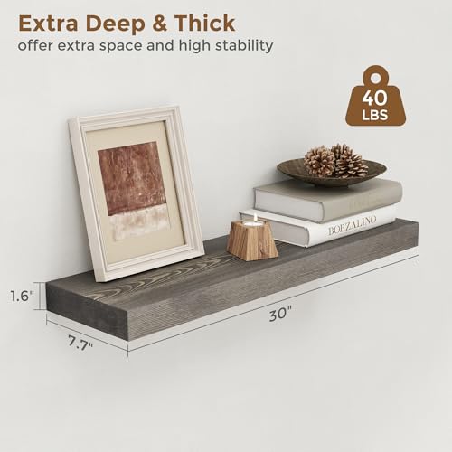 Image of Marsmiles 30 Inch Floating Shelves for Wall - Rustic Grey Wood Floating Shelves Set of 2-30 Inch Wide x 7.7 Inch Deep x 1.6 Inch Thick Wooden Shelves for Room Wall