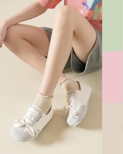 Image of Mcool Mary Womens Ankle Ruffle Socks Casual Cotton Frilly Breathable Cute Knit Lettuce Trim No Show Socks 6 Pack