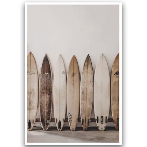 Coastal Beach Painting Vintage Surfboard Wall Art Vintage Hawaii Art