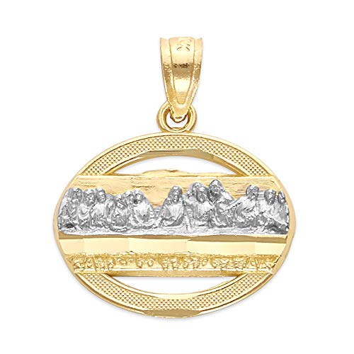 10k Real Solid Yellow Gold Last Supper Pendant, Dainty Two Tone Religious Charm Jewelry of Christ