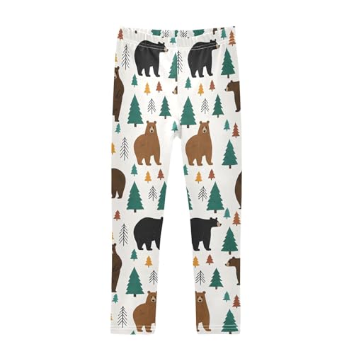 ALAZA Girls' Leggings Children's Yoga Pants Skinny Printed Dance Bear Forest Comfortable 4T