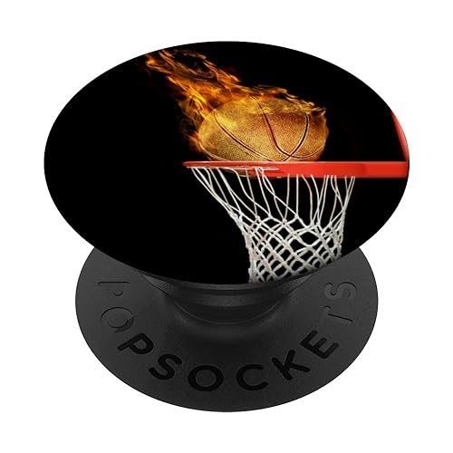 Hoop Swish Basketball On Fire On Black Background PopSockets PopGrip: Swappable Grip for Phones & Tablets PopSockets Adhesive PopGrip