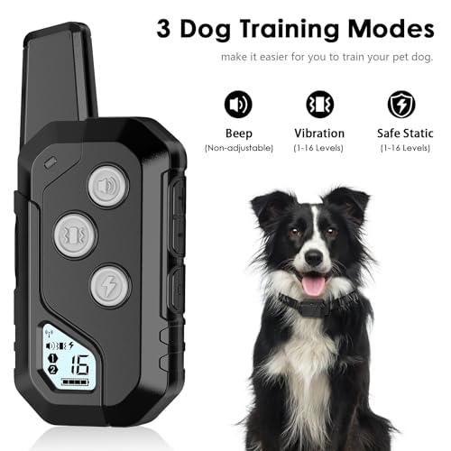 PIOUNS Shock Collar for Dogs, IP67 Waterproof Dog Training Collar with Remote, 3 Training Modes with Beep, Vibration, and Safe Static, Rechargeable E Collar for Large Medium