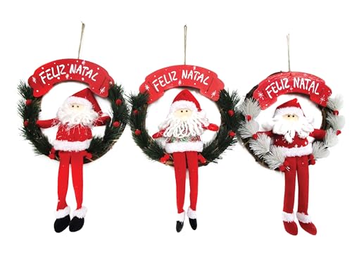Guirlanda de Natal com Papai Noel em Feltro, 30x30cm - Decoração Natalina